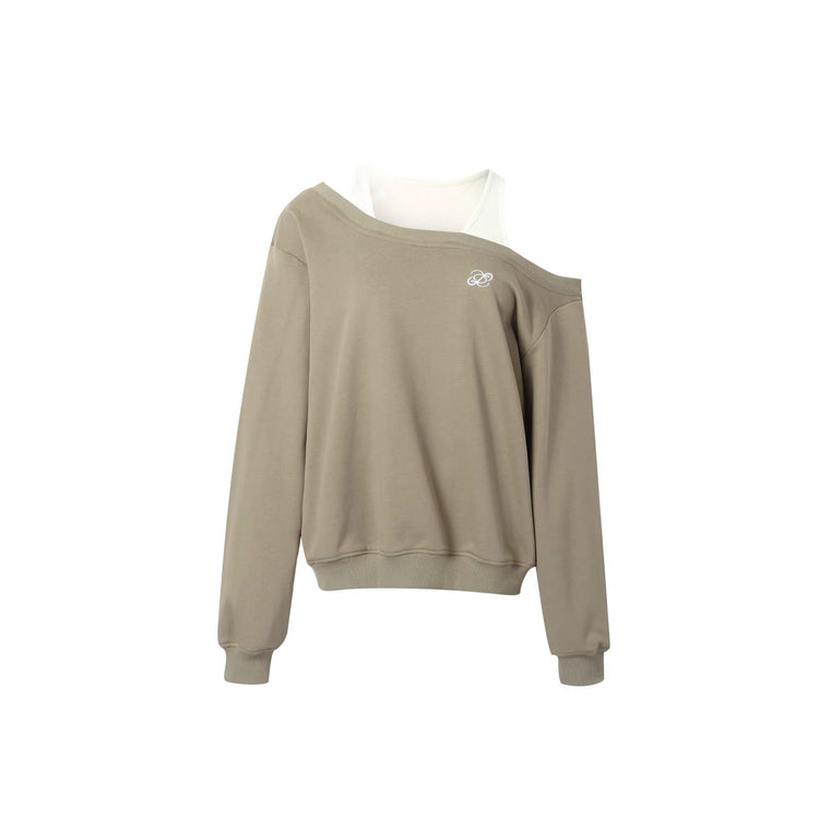 Tank-Style Patchwork Off-Shoulder Sweatshirt