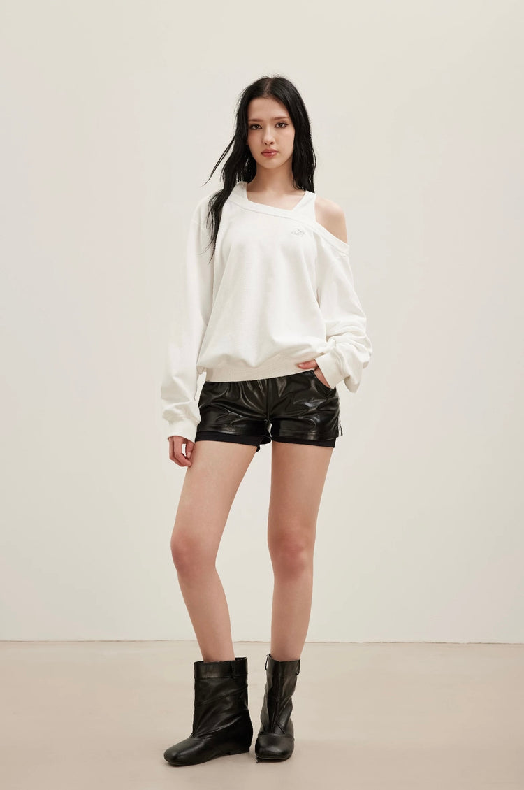 Tank-Style Patchwork Off-Shoulder Sweatshirt