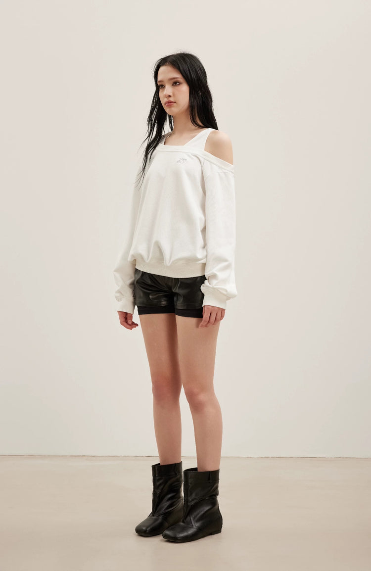 Tank-Style Patchwork Off-Shoulder Sweatshirt