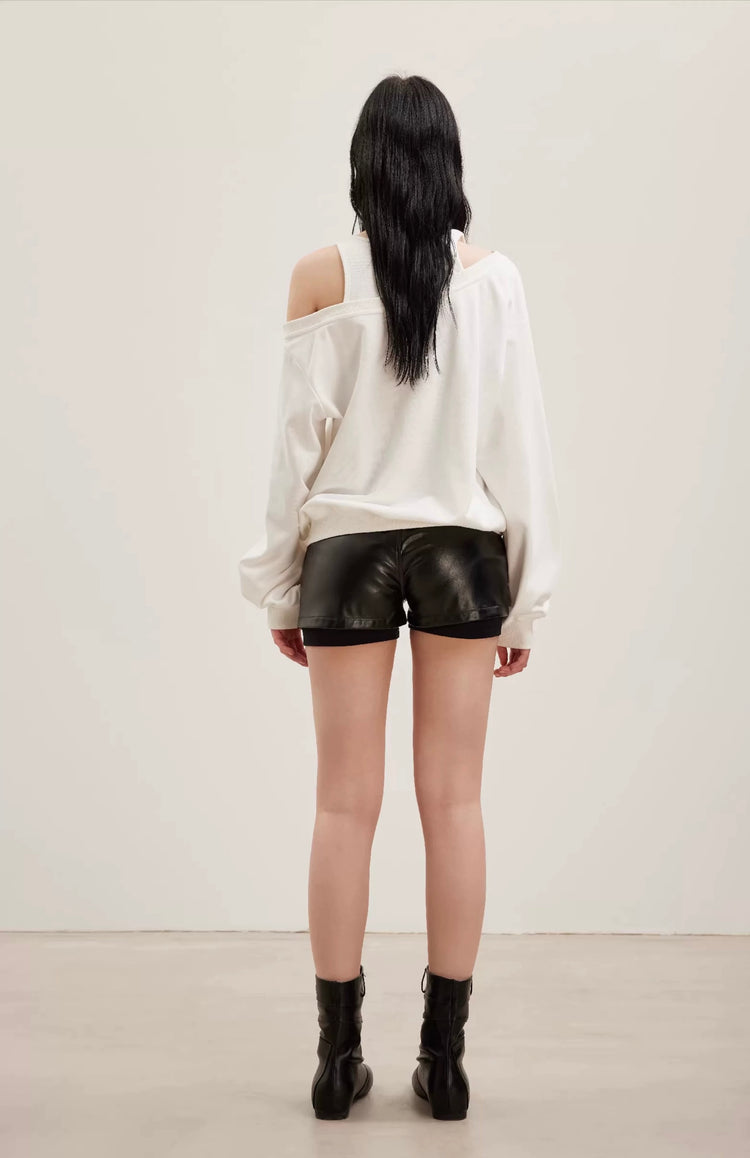 Tank-Style Patchwork Off-Shoulder Sweatshirt