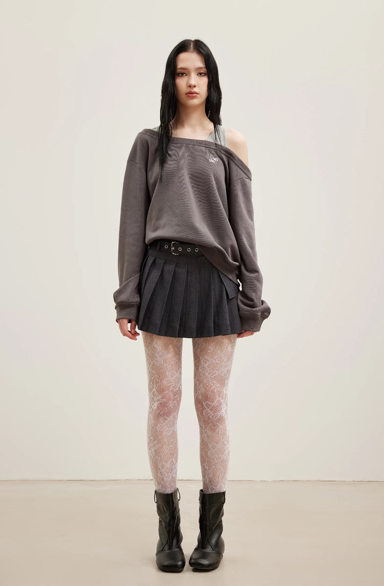 Tank-Style Patchwork Off-Shoulder Sweatshirt