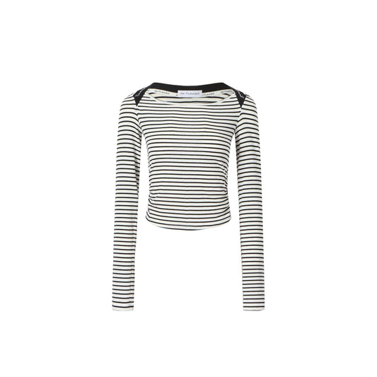 Black and White Striped Rhinestone Ruched Top