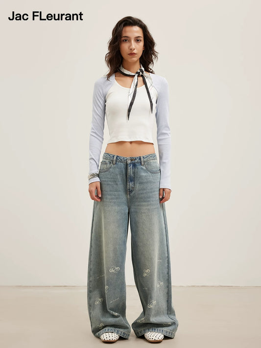 Logo Print Hem Wide-Leg Jeans