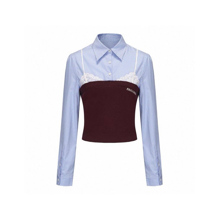 Knit and Woven Panel Lace Shirt