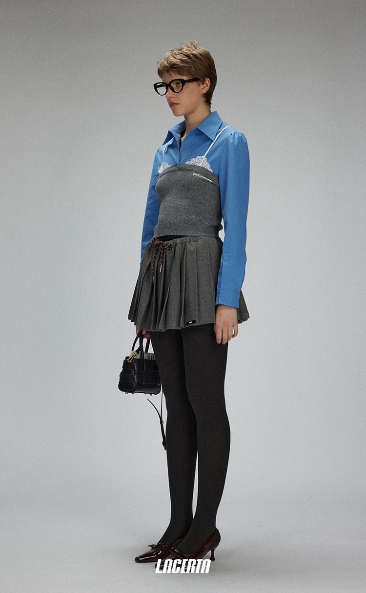 Knit and Woven Panel Lace Shirt