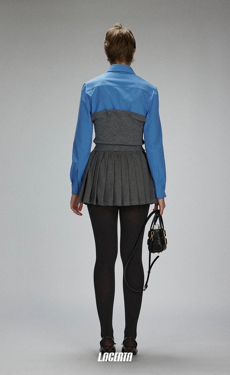 Knit and Woven Panel Lace Shirt