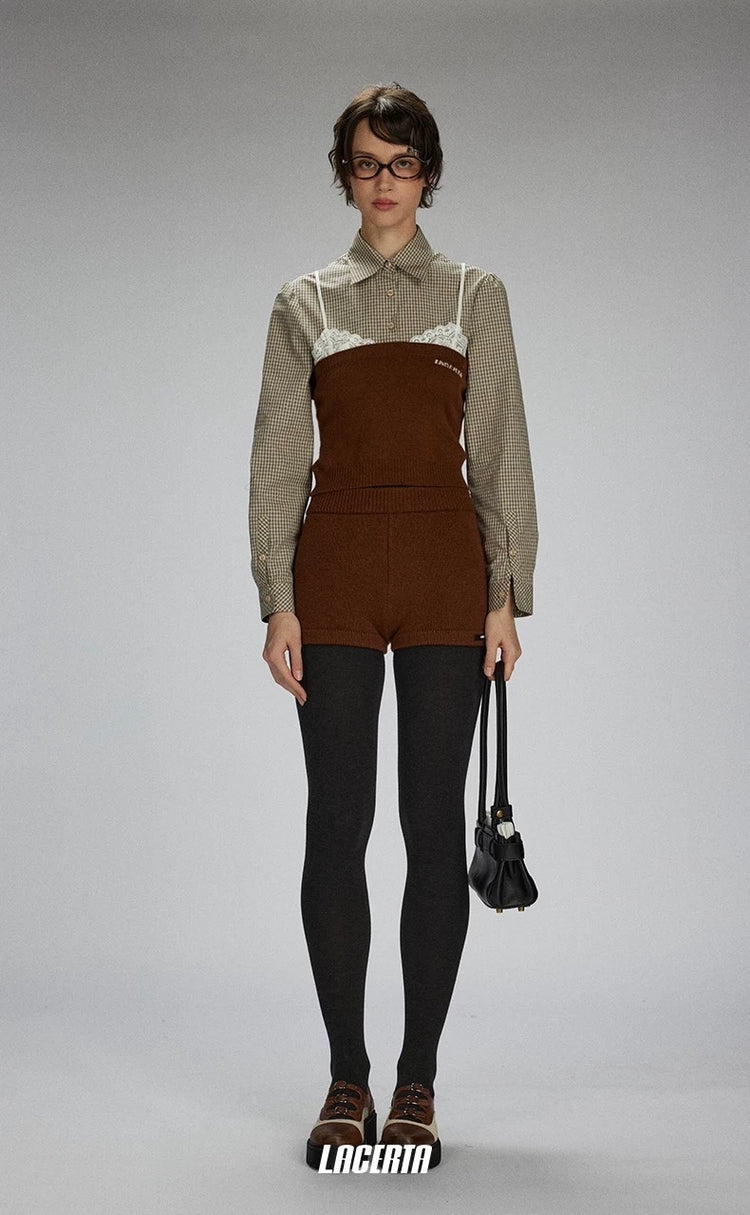 Knit and Woven Panel Lace Shirt