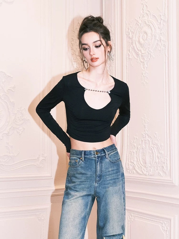 Mini Chain Low-neck Cropped Top