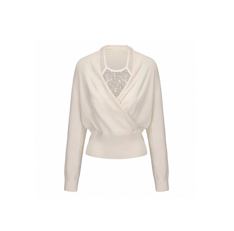 Batwing Sleeve Sequin Halter Two-piece Sweater