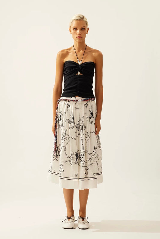 Linen Beaded Tie Halter Bandeau Top