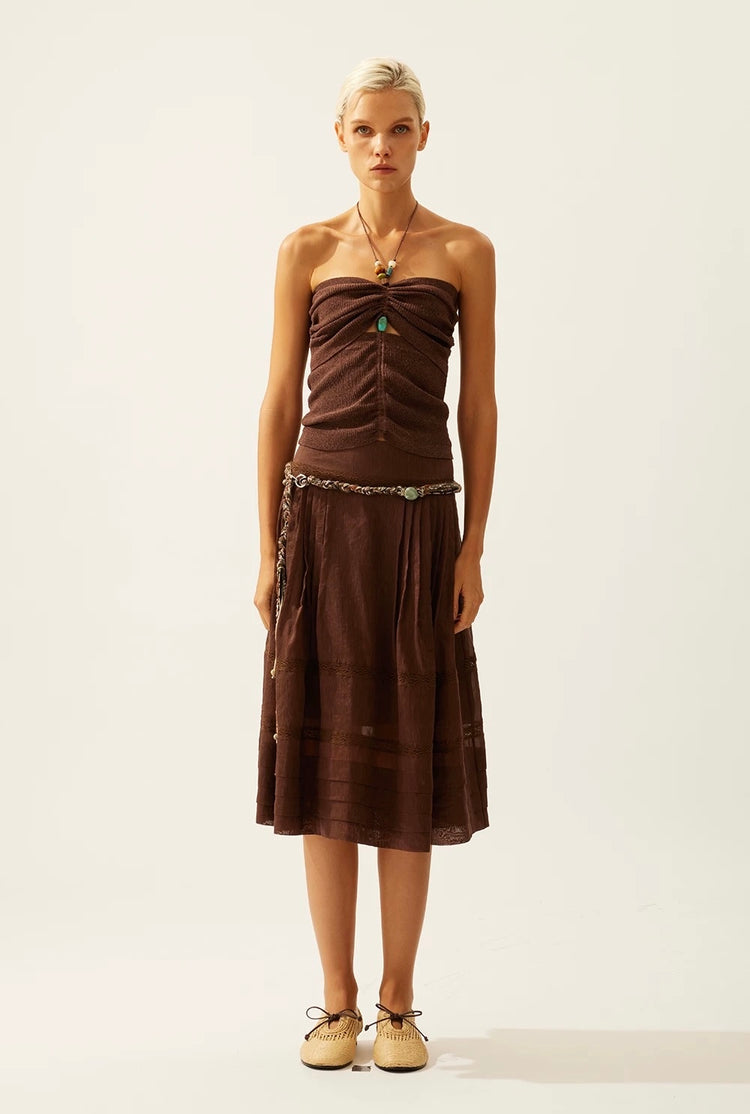Linen Beaded Tie Halter Bandeau Top