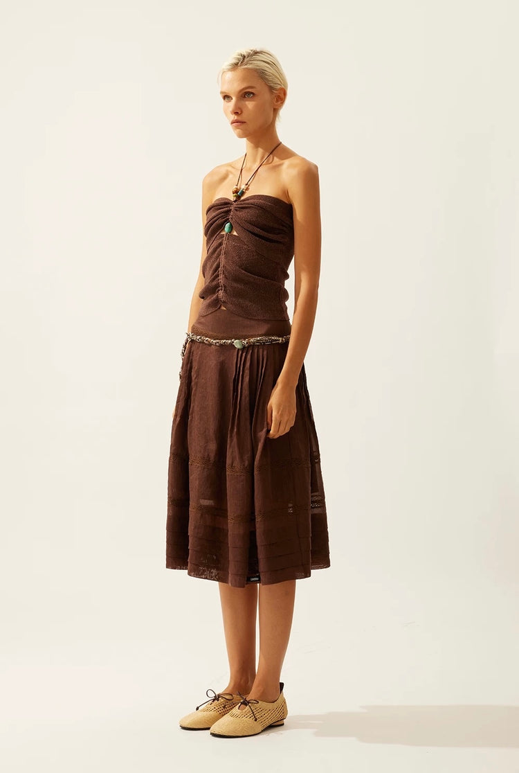 Linen Beaded Tie Halter Bandeau Top