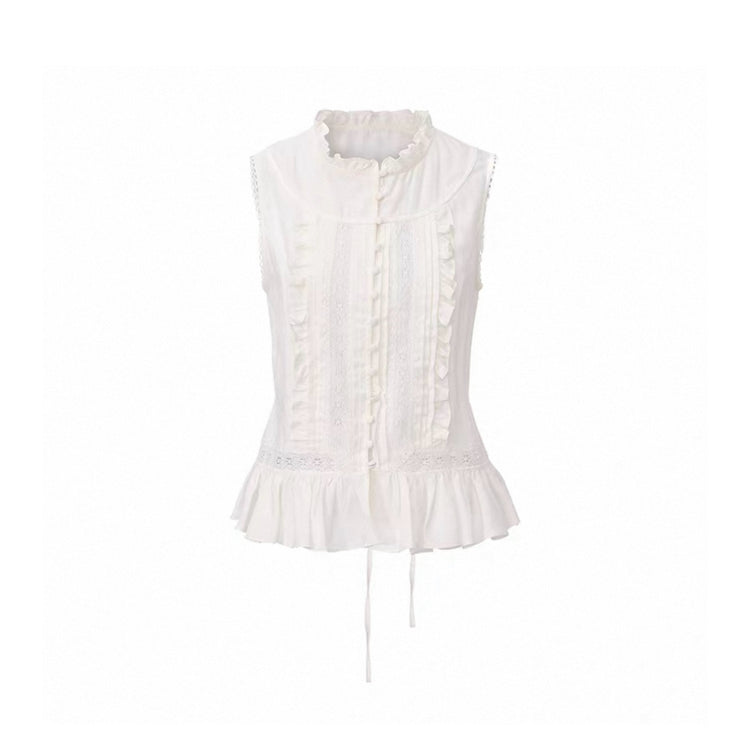 Jacquard Lace Pintuck Ruffle Shirt