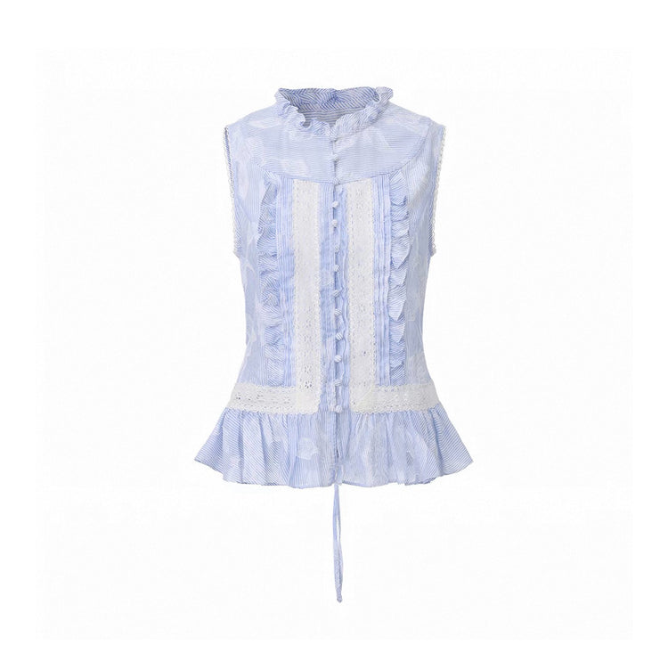 Jacquard Lace Pintuck Ruffle Shirt