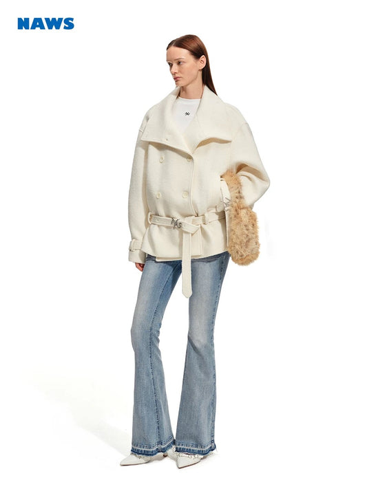 Textured - Layered Collar Wool Jacket