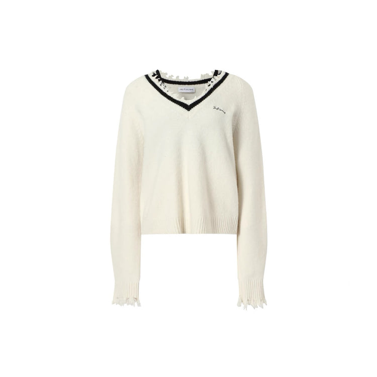 Distressed V-Neck Yak Wool Sweater
