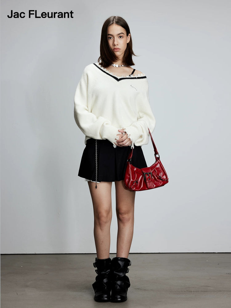 Distressed V-Neck Yak Wool Sweater