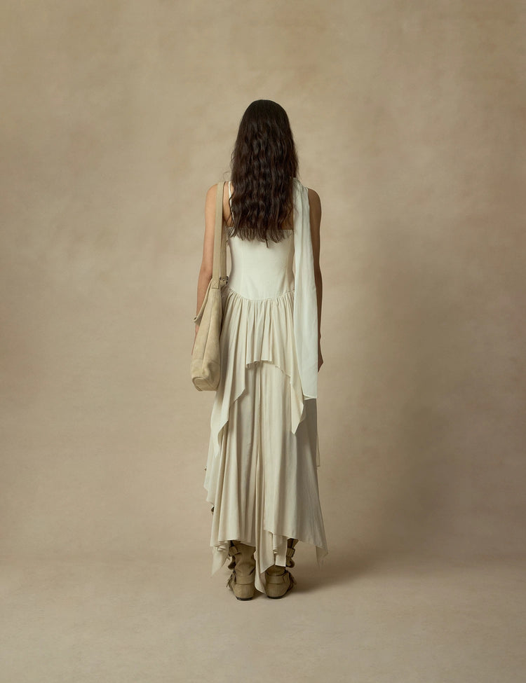 White Shirred Hemline Dress