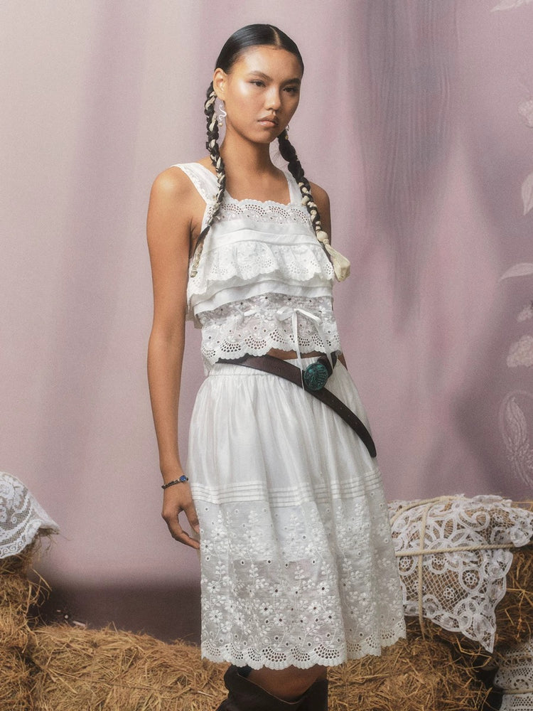 Layered Embroidered Wide-Strap Top