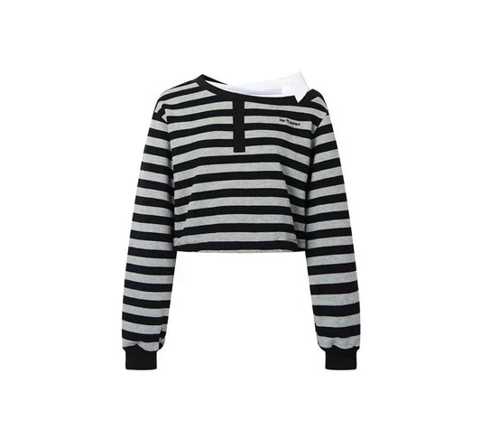 Striped Asymmetric Off-Shoulder Shirt Top