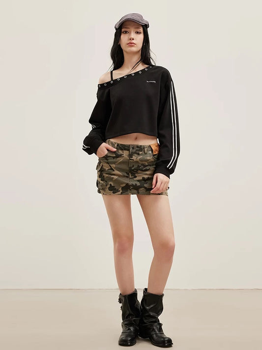 Logo Embroidered One-Shoulder Top