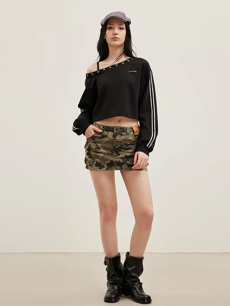 Logo Embroidered One-Shoulder Top