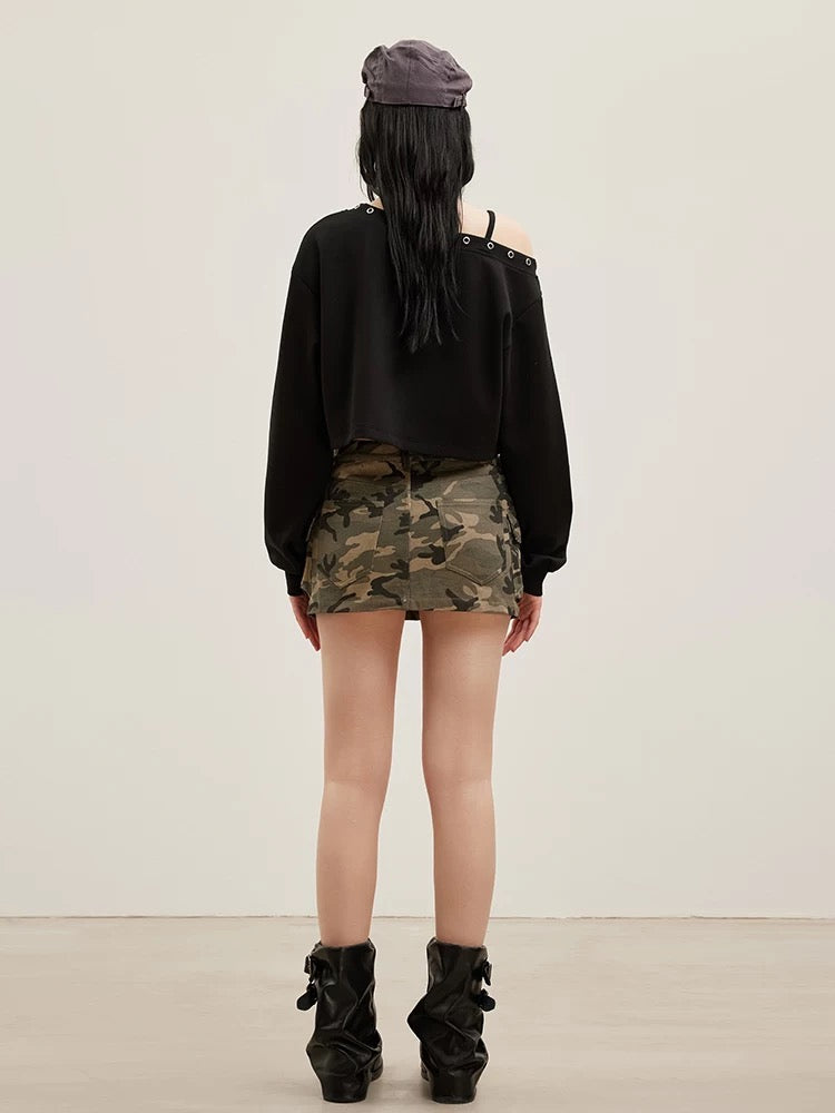 Logo Embroidered One-Shoulder Top