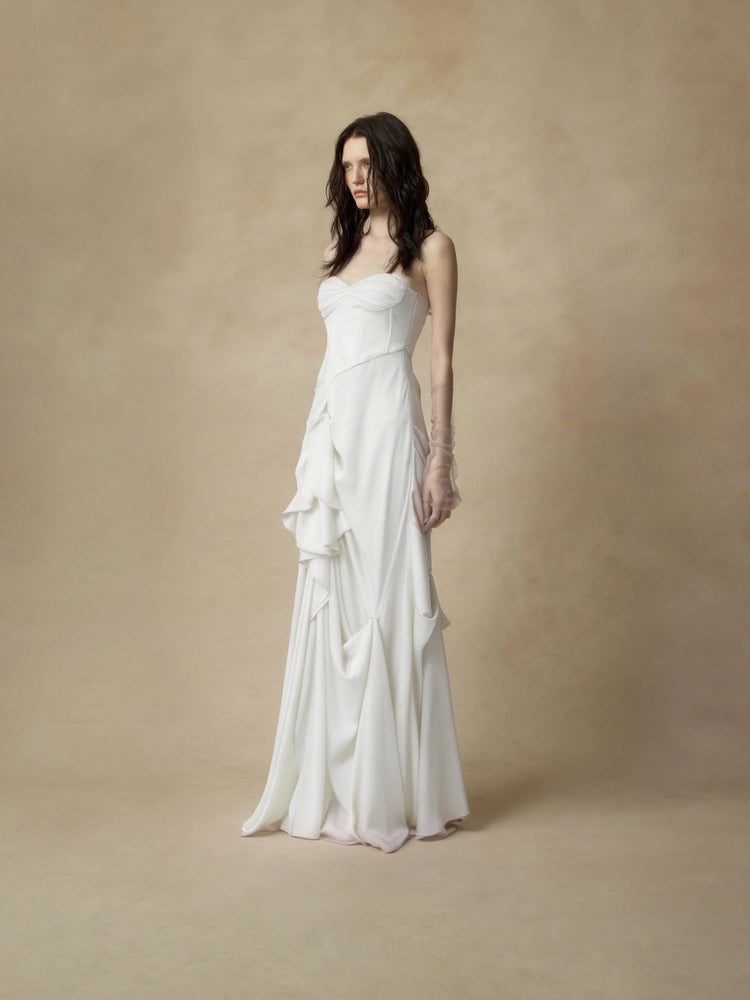 Pleated Asymmetric Spaghetti Strap Dress