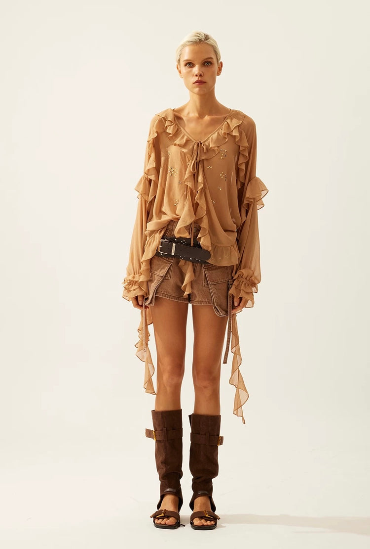 Double Cargo Pocket Denim Shorts