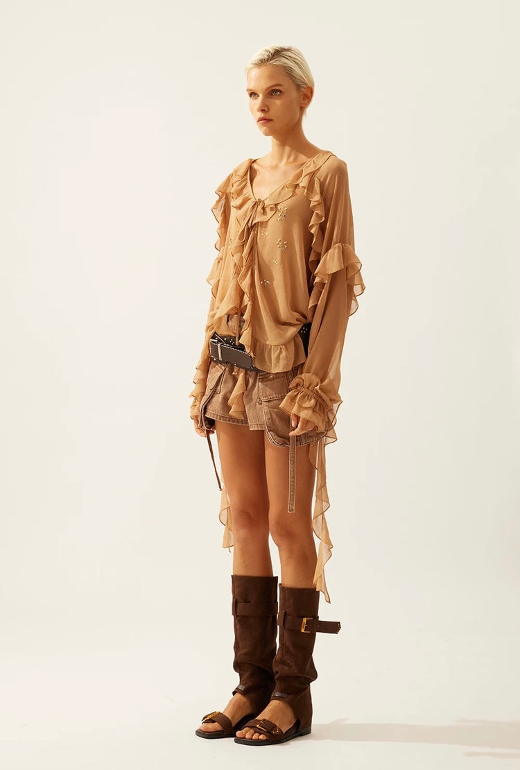 Double Cargo Pocket Denim Shorts
