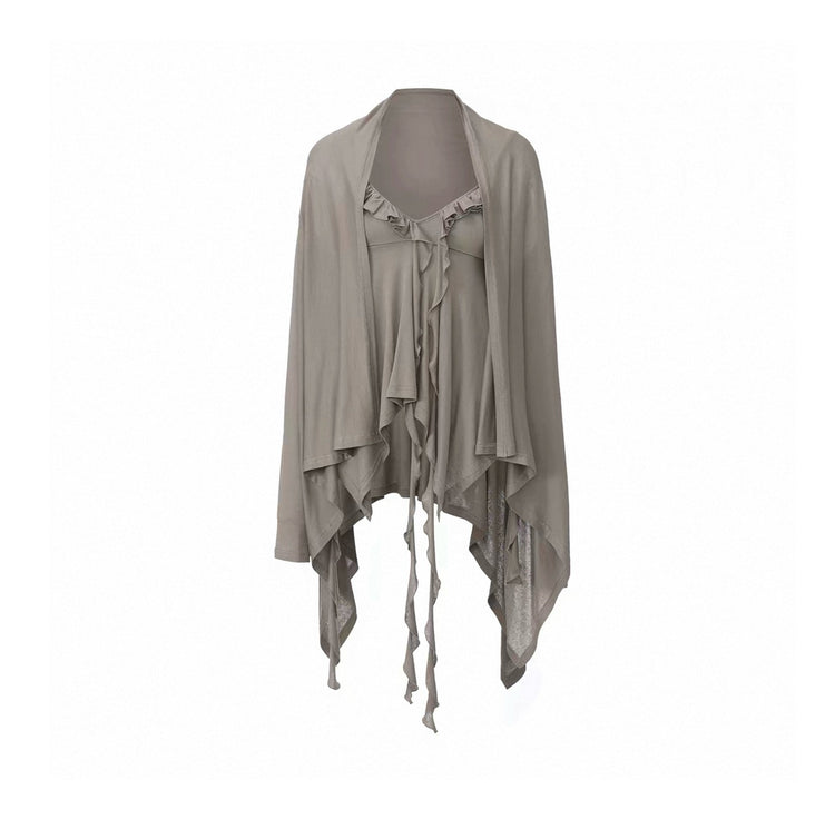 Asymmetric Ruffle Trim Cami & Cardigan Set