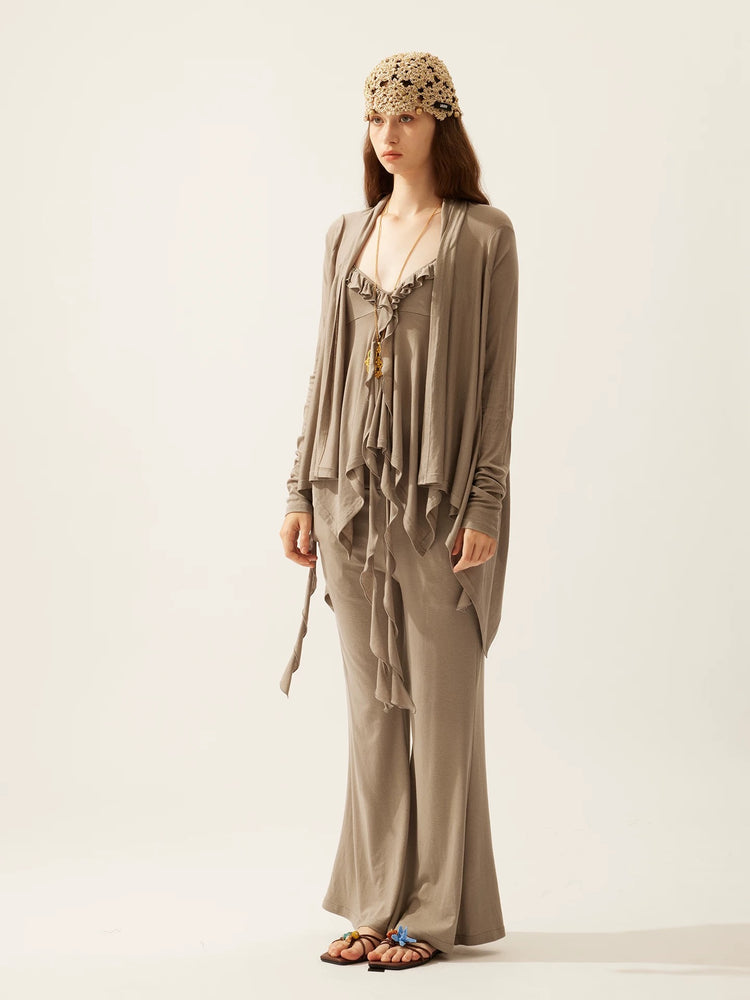 Asymmetric Ruffle Trim Cami & Cardigan Set