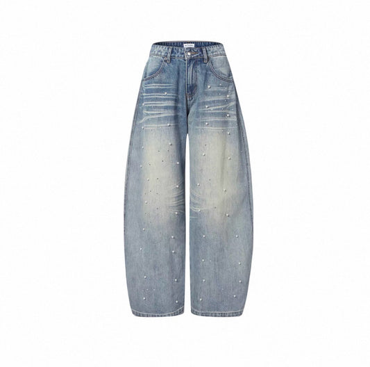 Couture Pearl Rhinestone Wide Leg Jeans