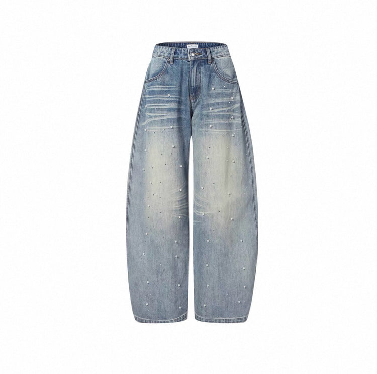 Couture Pearl Rhinestone Wide Leg Jeans