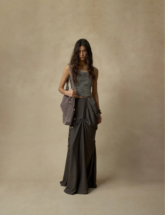 Grey Draped Asymmetrical Skirt