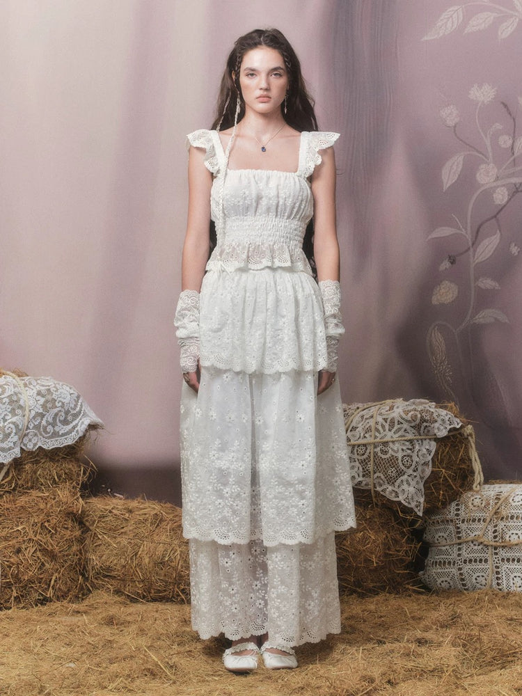 Ruffle-Strap Shirred-Waist Tank Top