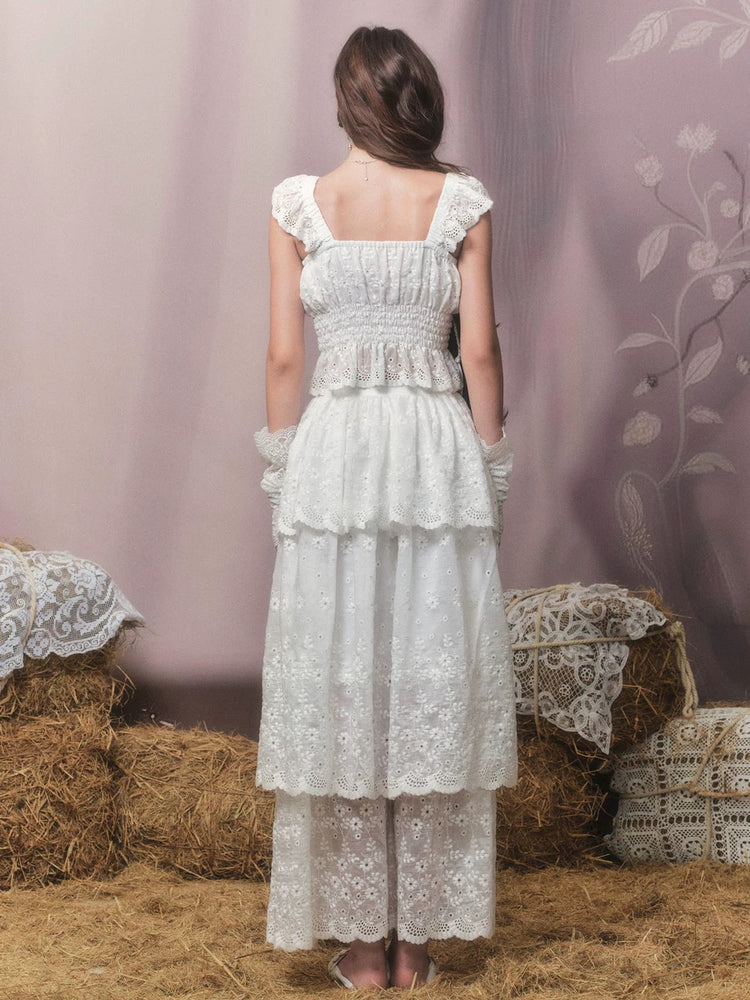 Ruffle-Strap Shirred-Waist Tank Top