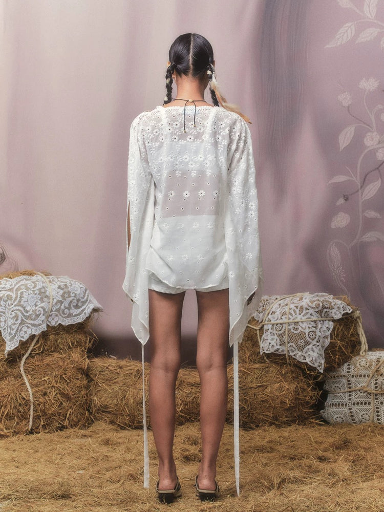 Crochet Panel Denim Shorts