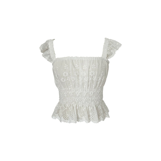 Ruffle-Strap Shirred-Waist Tank Top
