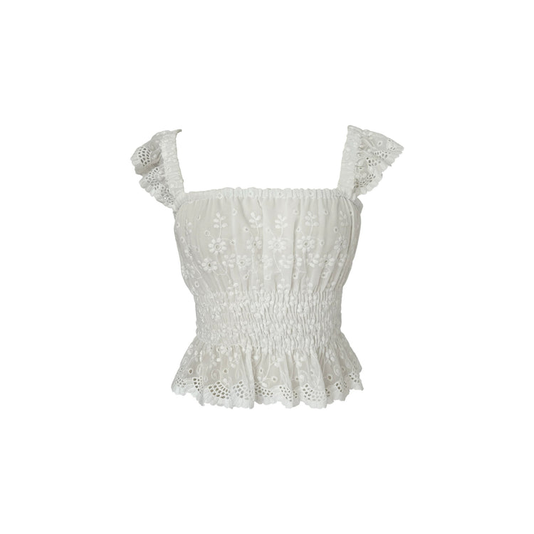 Ruffle-Strap Shirred-Waist Tank Top