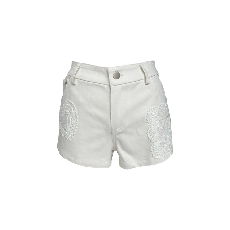 Crochet Panel Denim Shorts