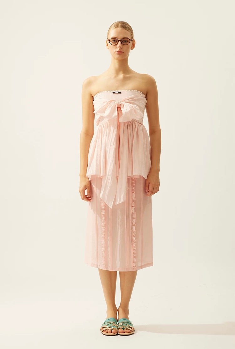 Wrinkled Tie-Detail Stretch A-Line Bandeau Top