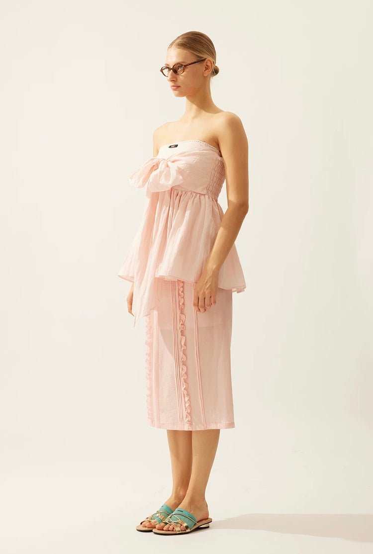 Wrinkled Tie-Detail Stretch A-Line Bandeau Top
