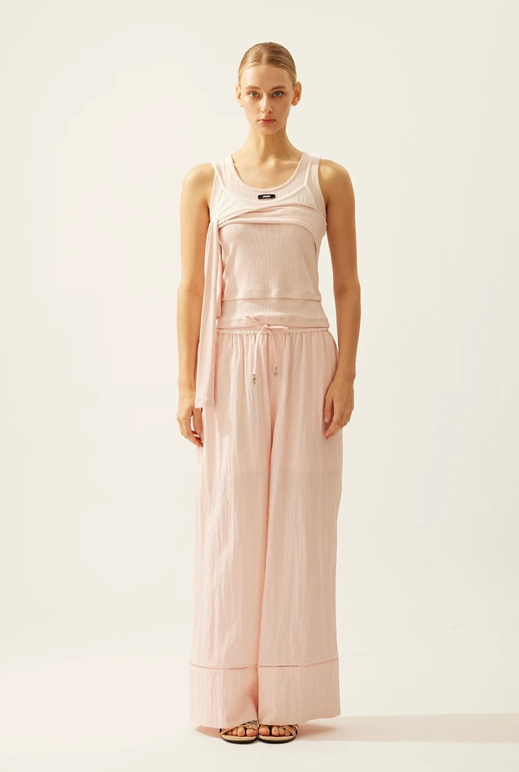 Faux Three-Piece Ribbed Tie-Up Tank Top