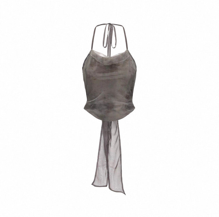 Green Ombre Mesh Draped Strap Top