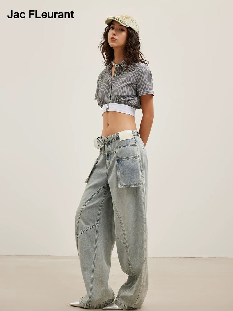 Barrel-Leg Cargo Pocket Jeans