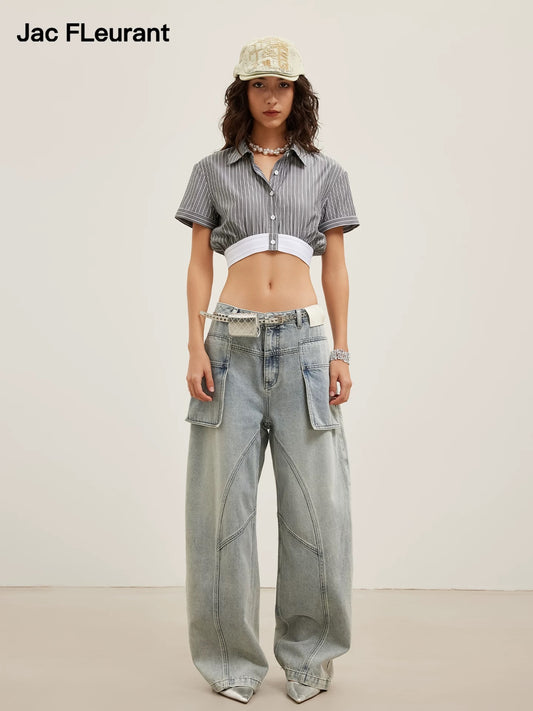 Barrel-Leg Cargo Pocket Jeans