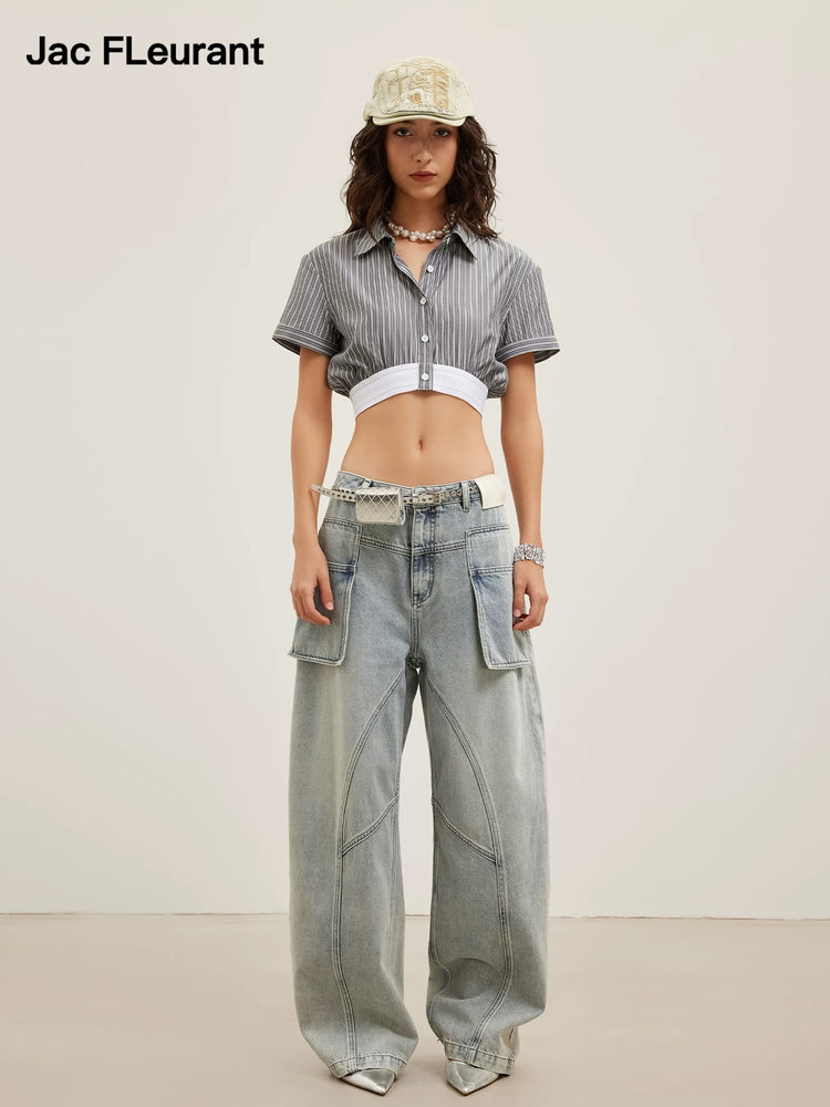 Barrel-Leg Cargo Pocket Jeans