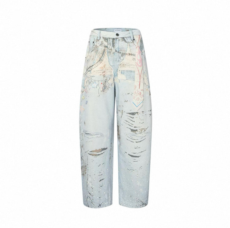 3D Graphic Barrel-Leg Jeans