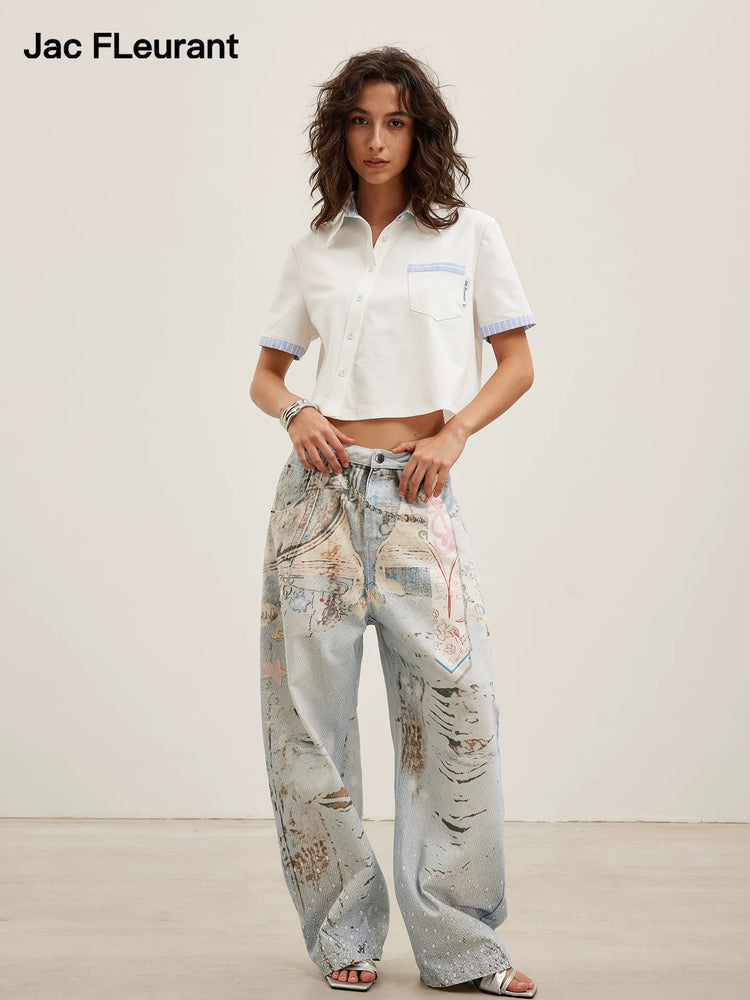 3D Graphic Barrel-Leg Jeans